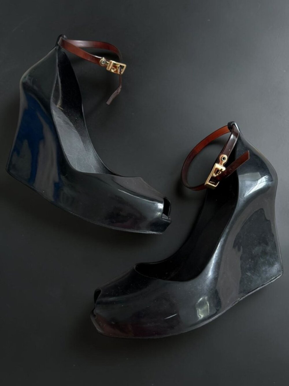 MELISSA Women's Black Ankle Strap Wedges Size US 7